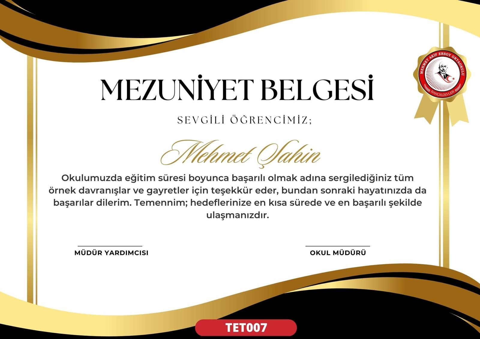 TET007 Gece Dalgası mezuniyet sertifikası