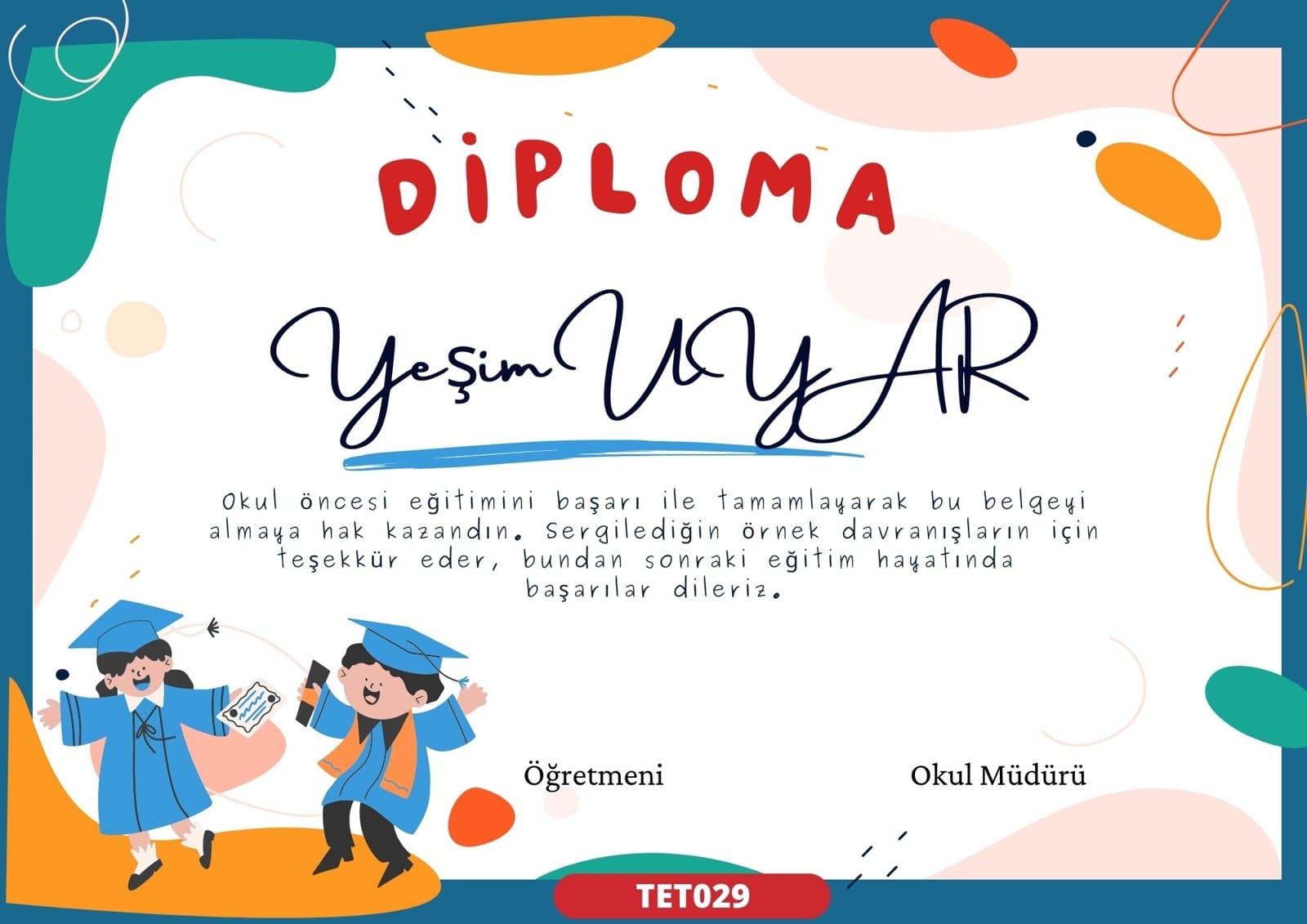 TET029 Minik Mezunlar mezuniyet sertifikası