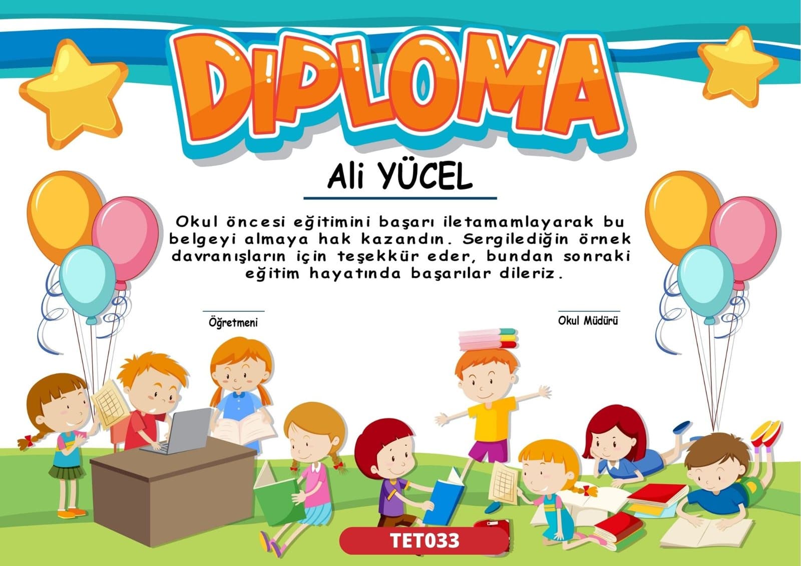 TET033 Balon Şenliği mezuniyet sertifikası
