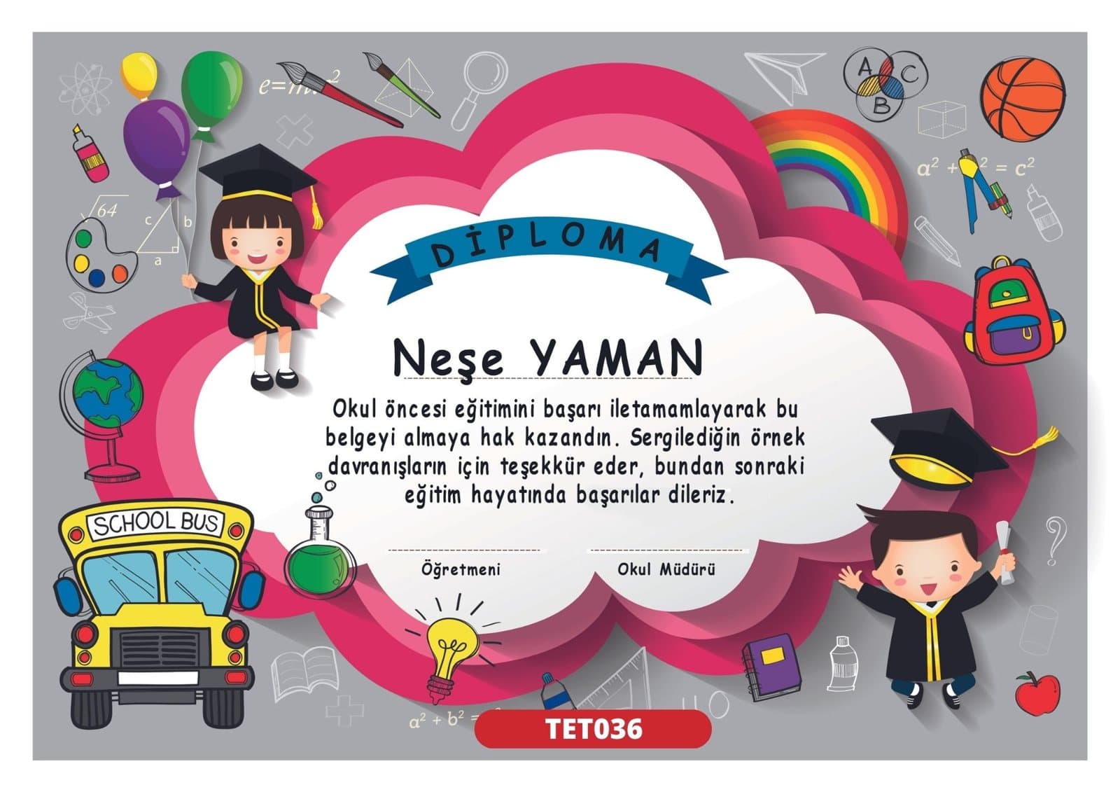 TET036 Renkli Yolculuk mezuniyet sertifikası